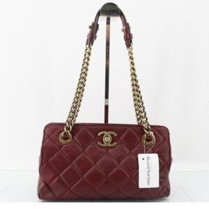 Chanel Burgundy Quilted Leather Shoulder Bag Authentic Classic